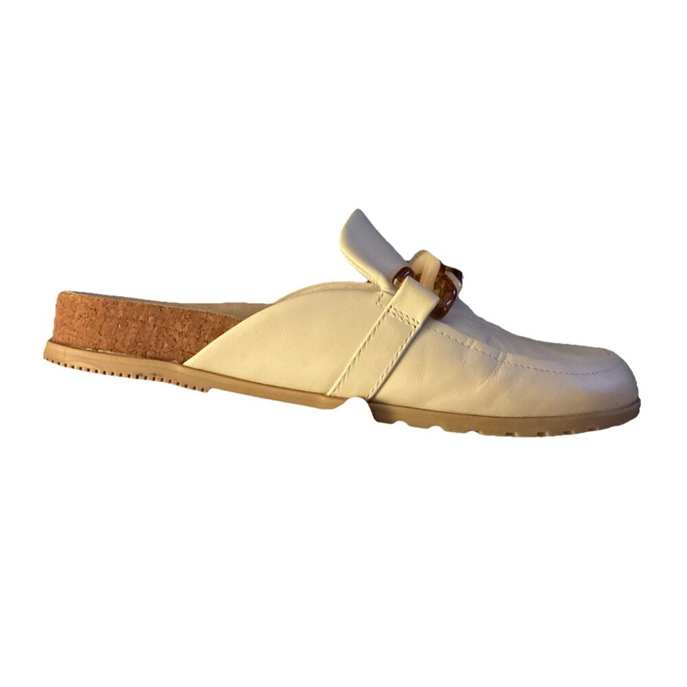 Vionic Mules 10 Georgie Cream Leather Chain Cork Comfort Platform Clog Orthotic - Picture 6 of 13